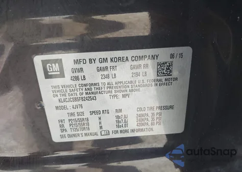 2015 Buick Encore Leather из США, поврежденный, VIN KL4CJCSB5FB242543